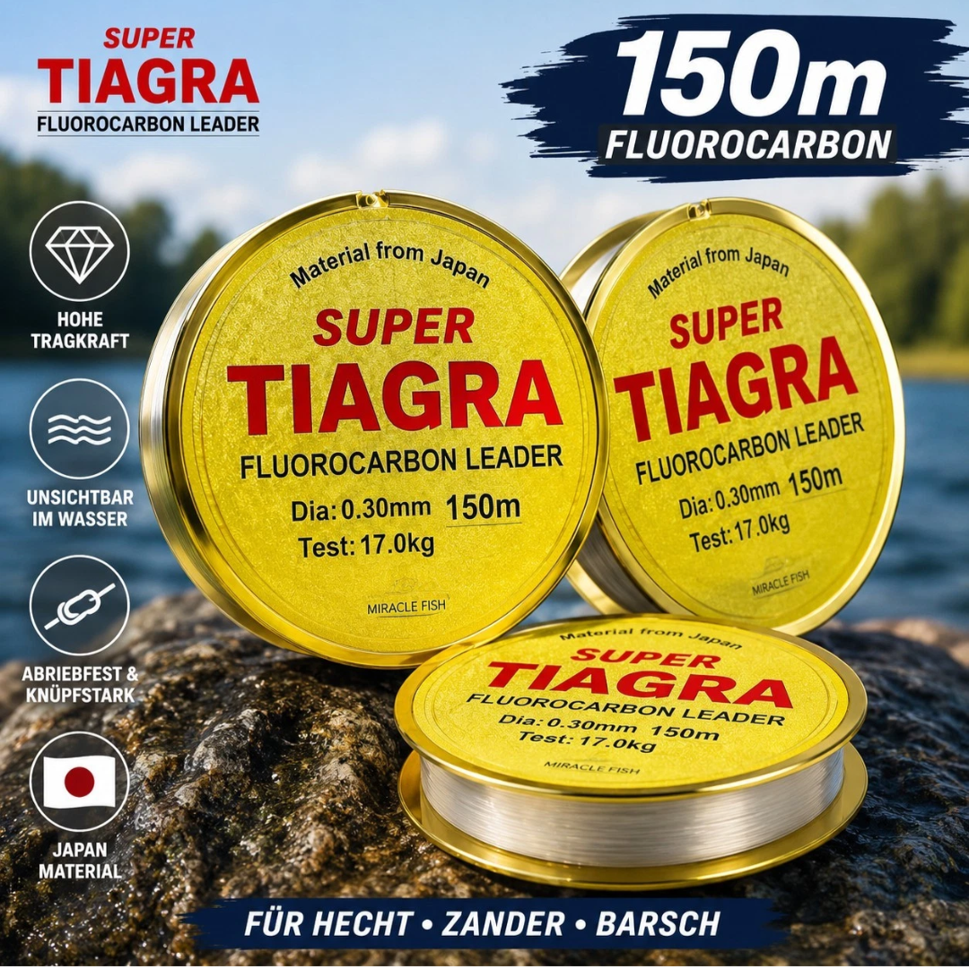TIAGRA Fluorocarbon Vorfachschnur 150m 0,14-0,40mm Hecht Zander Barsch