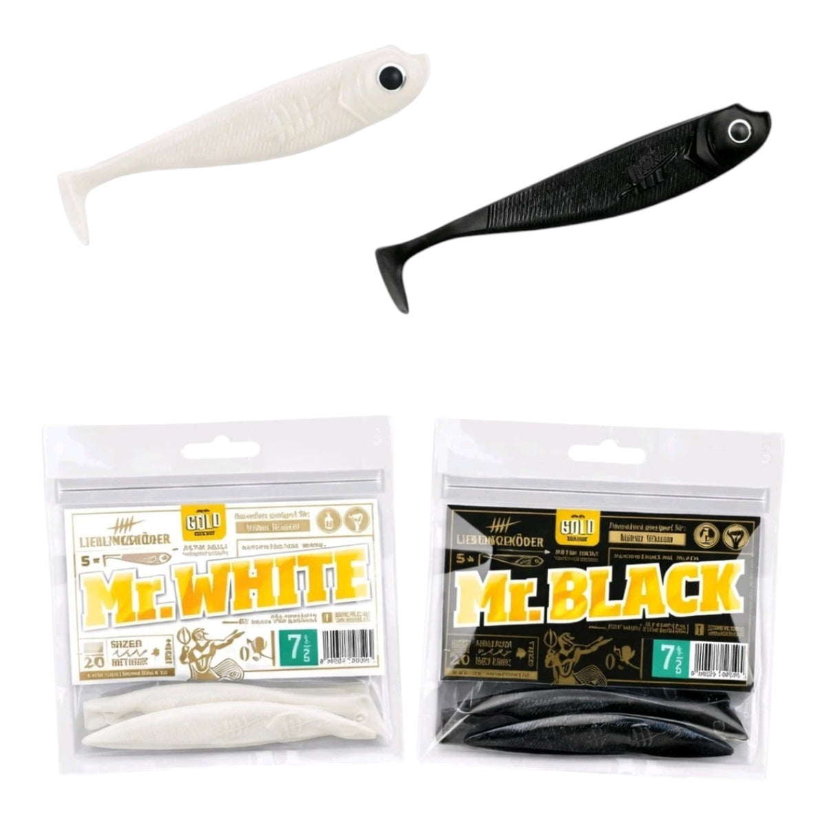 Gummifisch Zander Hecht 10–12cm Mr. White / Mr. Black Lieblingsköder Set