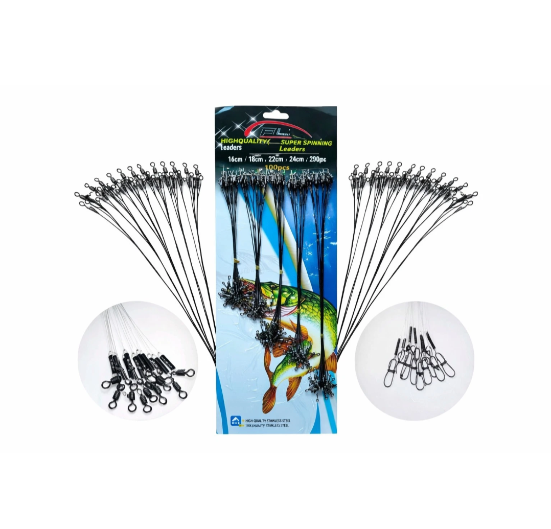 100x Stahlvorfach Hecht Zander Barsch Raubfisch Vorfach Set 16–28cm