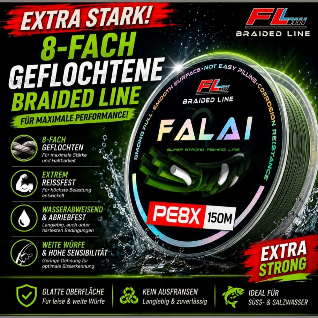 8-Fach Geflochtene Angelschnur 150m FL FALAI PE Braid verschiedene Durchmesser